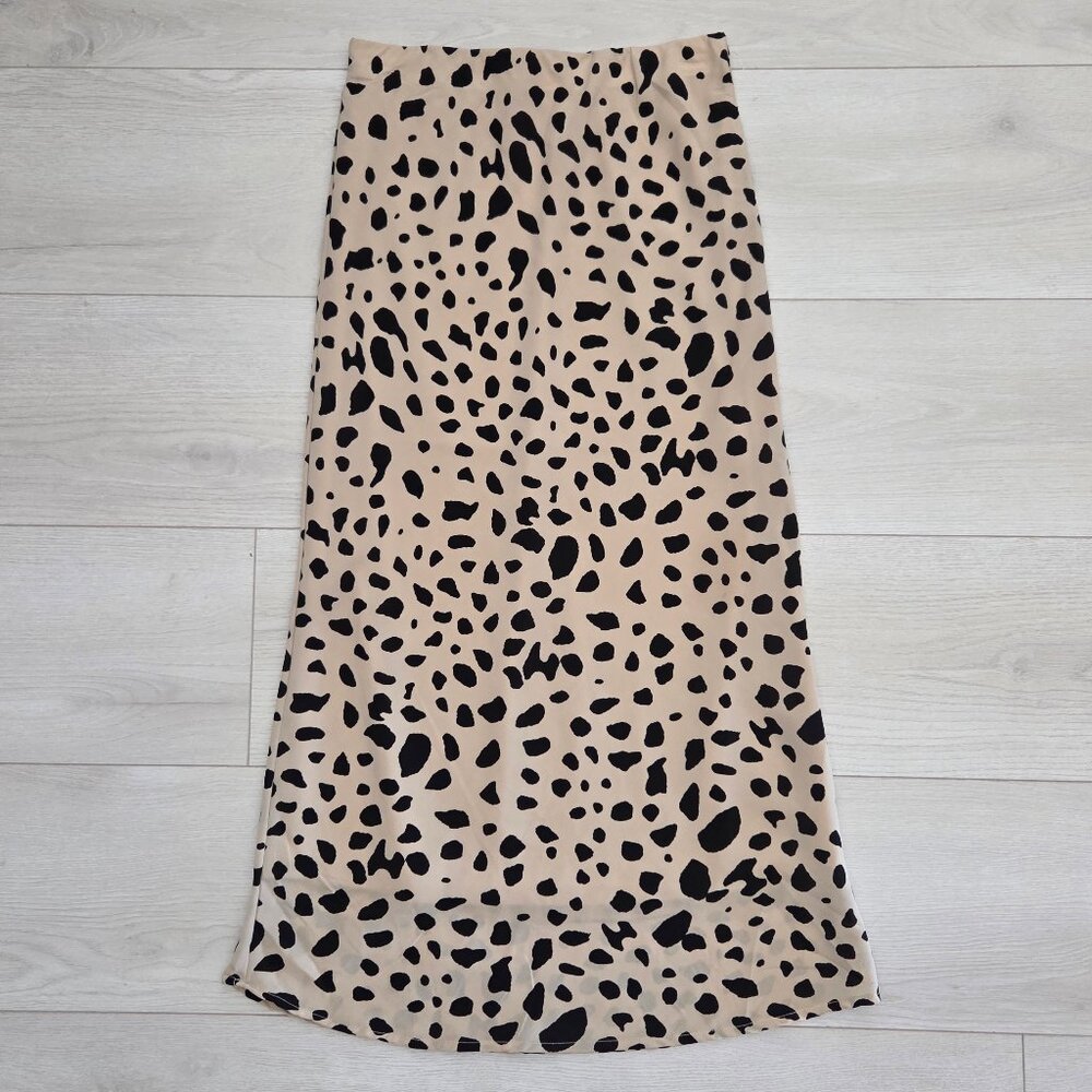 Maxi Skirt Juniors Medium Animal Print Cheetah Beige Black Long Elastic Waist